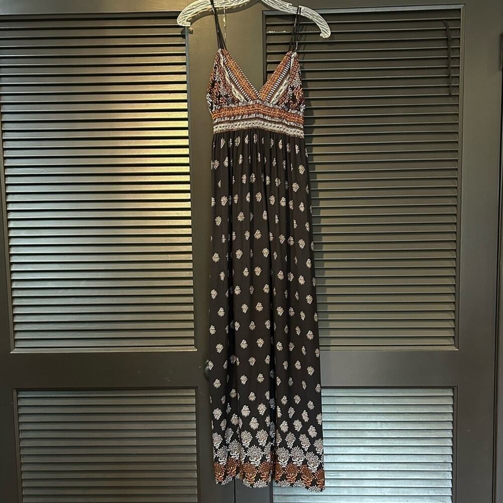 Ganji Boho Maxi Dress, Double Spaghetti Straps, Transitional Fall Colors Size Lg